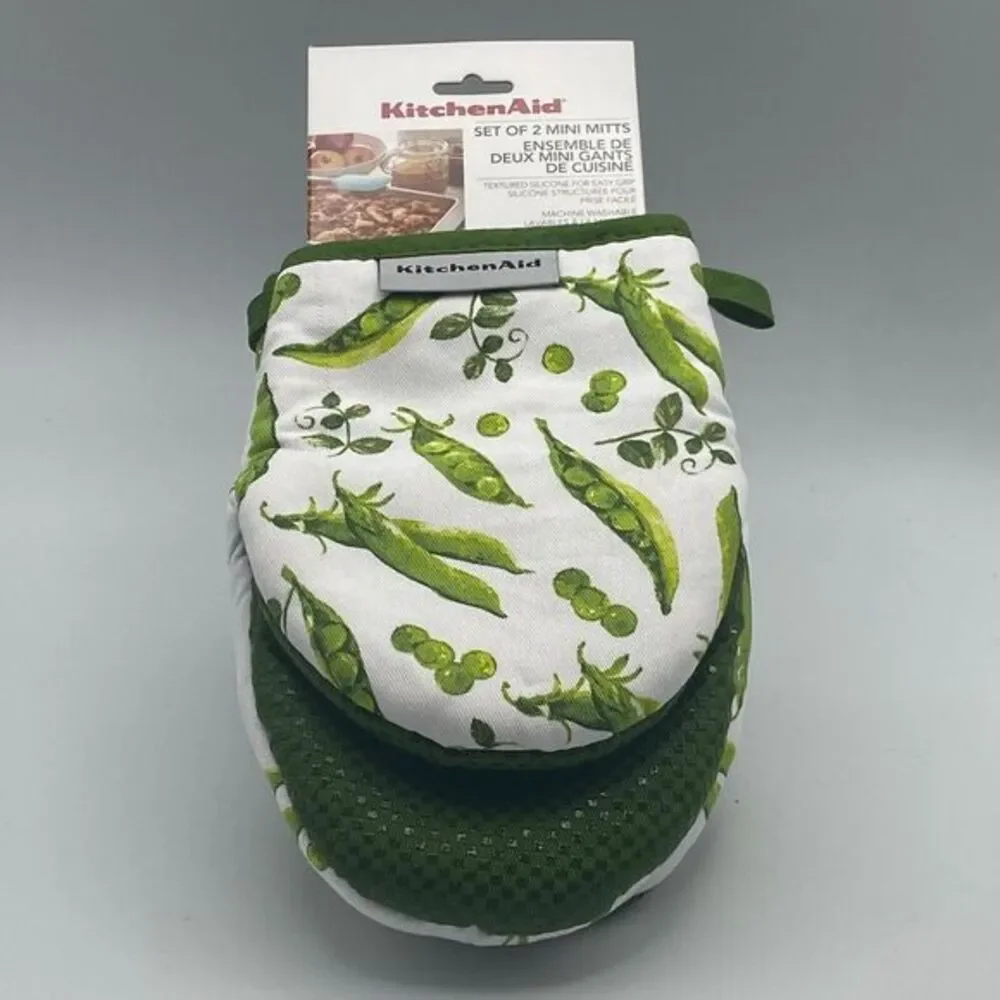 Kitchen Aid Mini Oven Mitts Green Spring Garden Peas Set of Two NWT